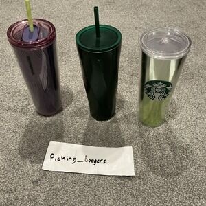 Starbucks Green Ripple Tumbler Straw Stainless Steel, Greenish Green Purple 24oz